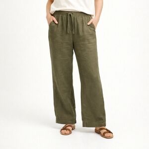 Linen Army Green Rayon Wide Leg Drawstring Waist Pants M New! Old Navy